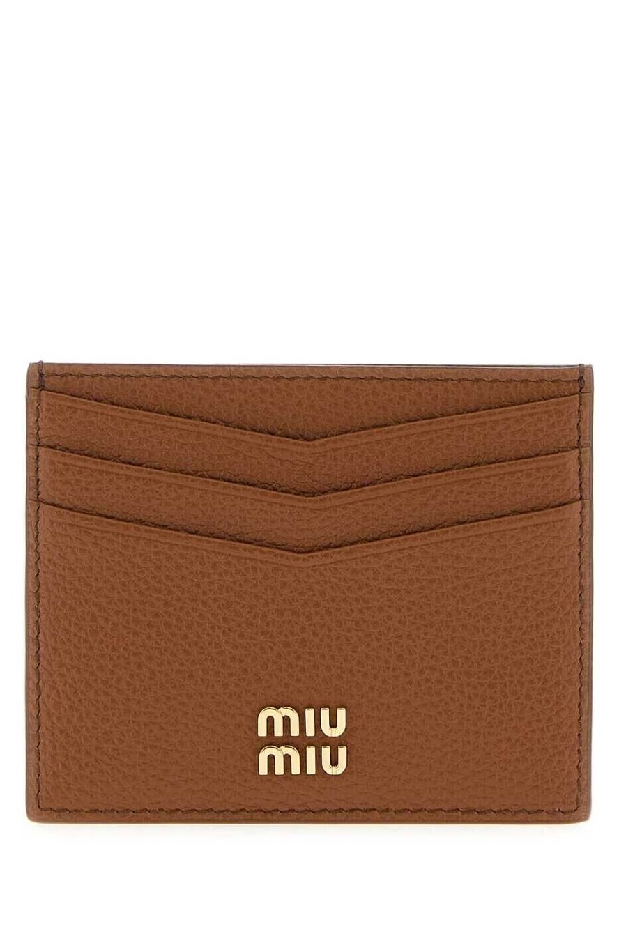 Miu Miu Card Holder Wallet Leather Camel Brown